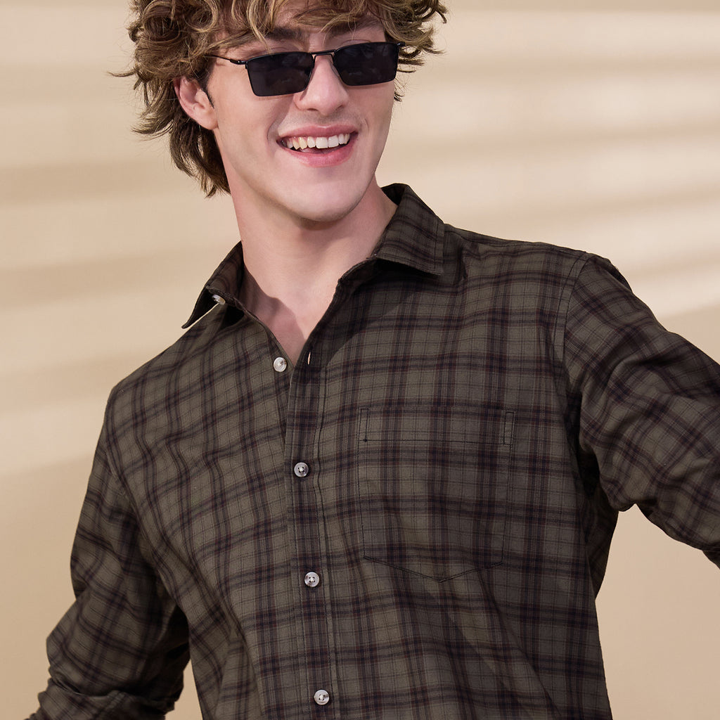 KOMPANION Men's Light Green Checks Shirt