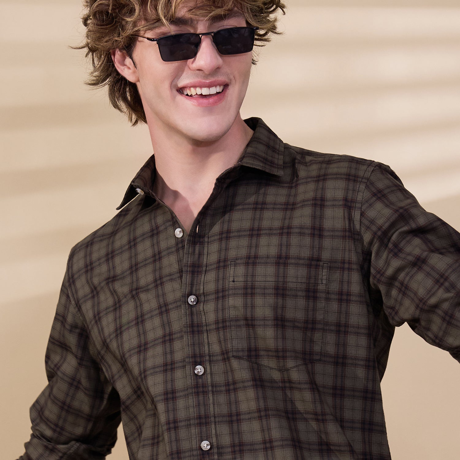 KOMPANION Men's Light Green Checks Shirt