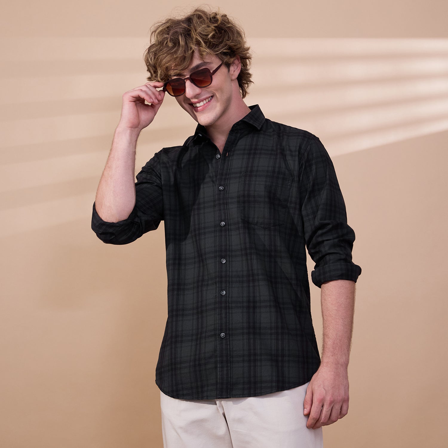 KOMPANION Men's Grey Checks Shirt