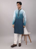 KOMPANION Men's Ombre Style Teal Blue Kurta
