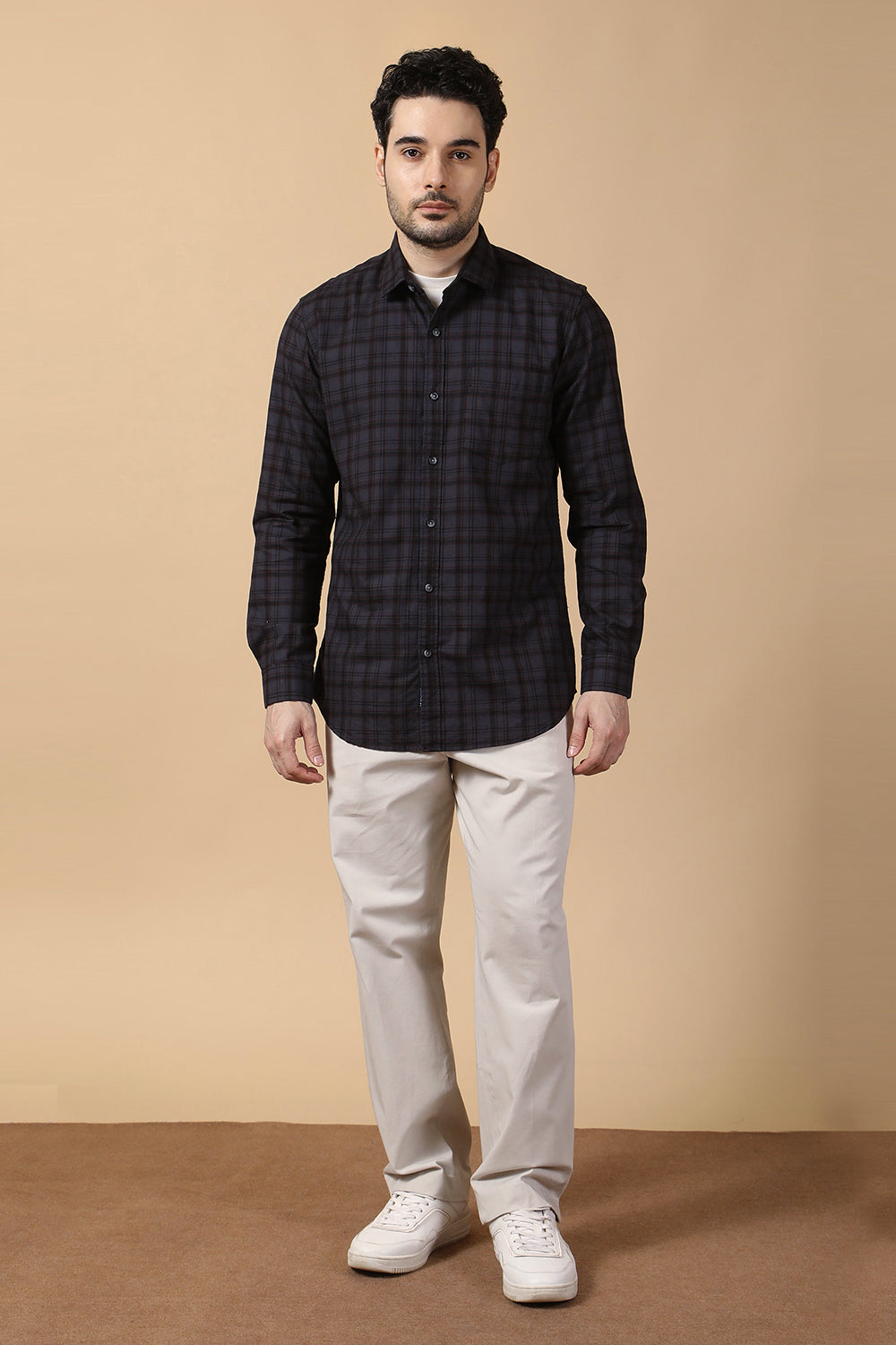 KOMPANION Men's Dark Grey Checks Shirt