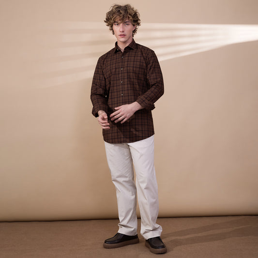 KOMPANION Men's Light Brown Checks Shirt