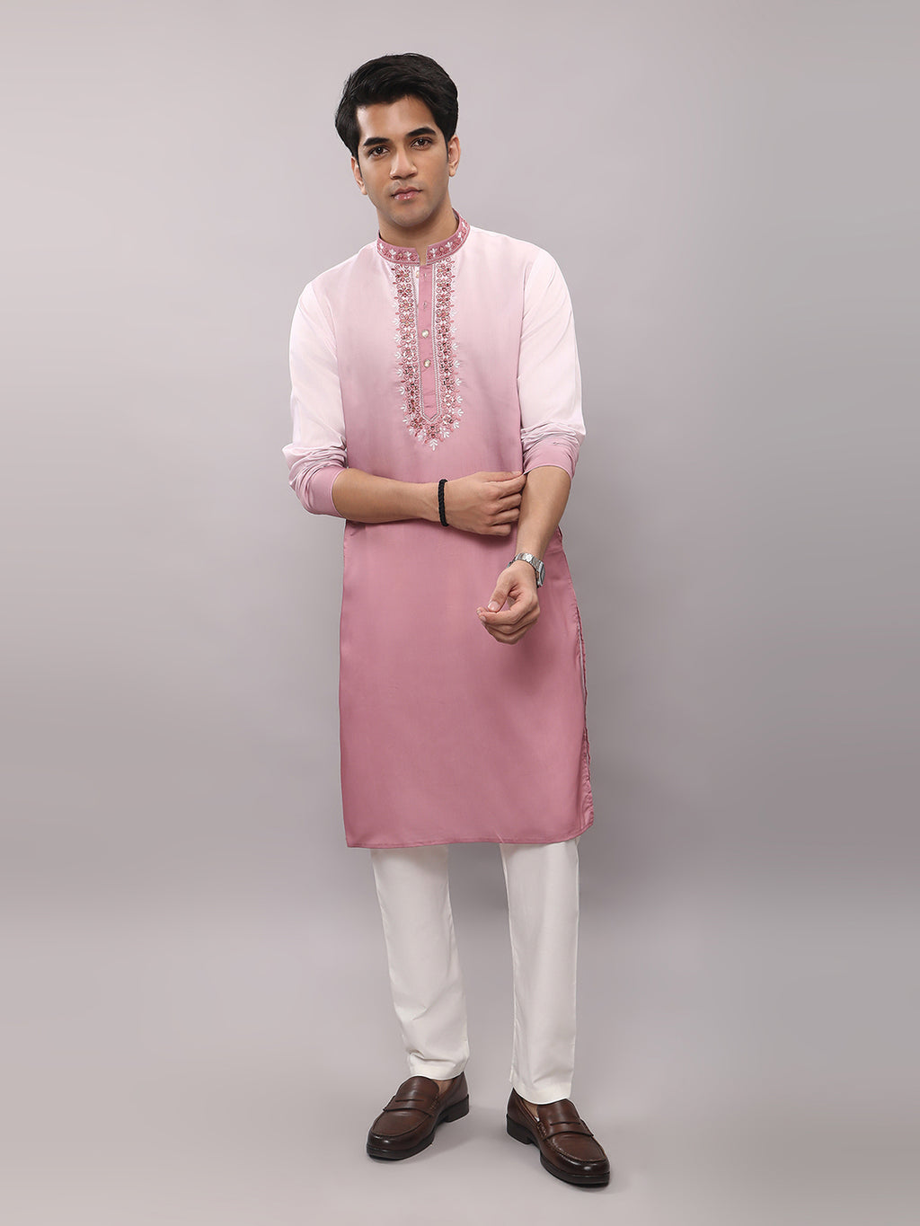 KOMPANION Men's Ombre Style Pink Kurta