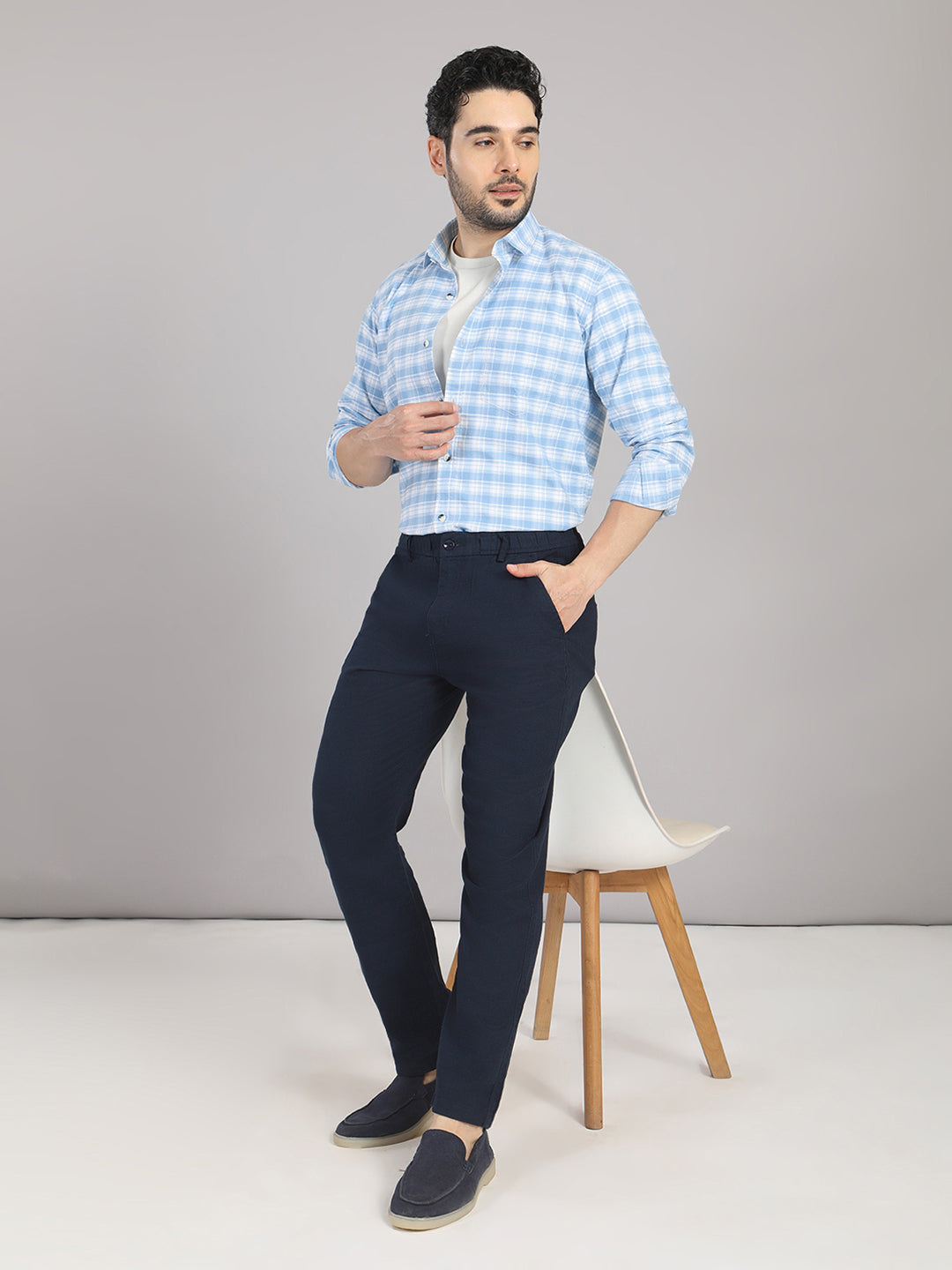 KOMPANION Men's Light Blue Checks Shirt