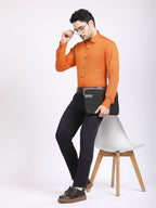Men's Solid Orange Shirt - Allen Brown