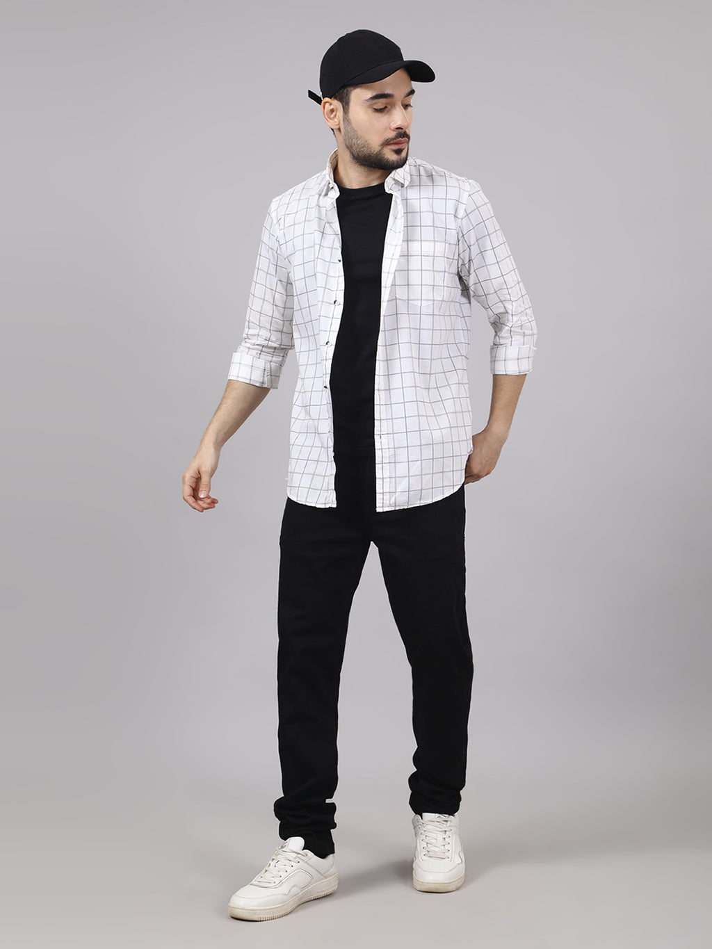 Kompanion Men's White Checks Shirt