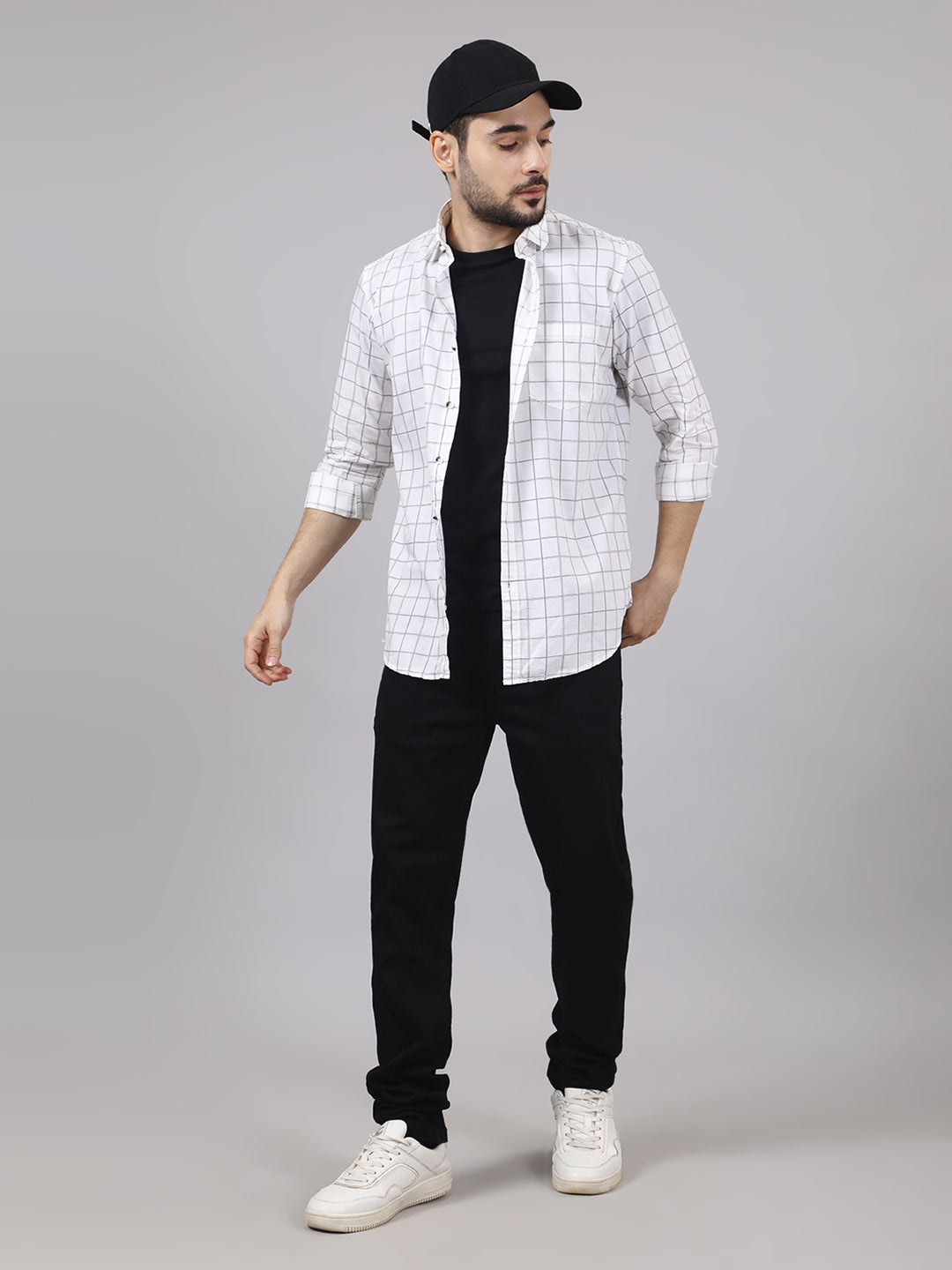 Kompanion Men's White Checks Shirt