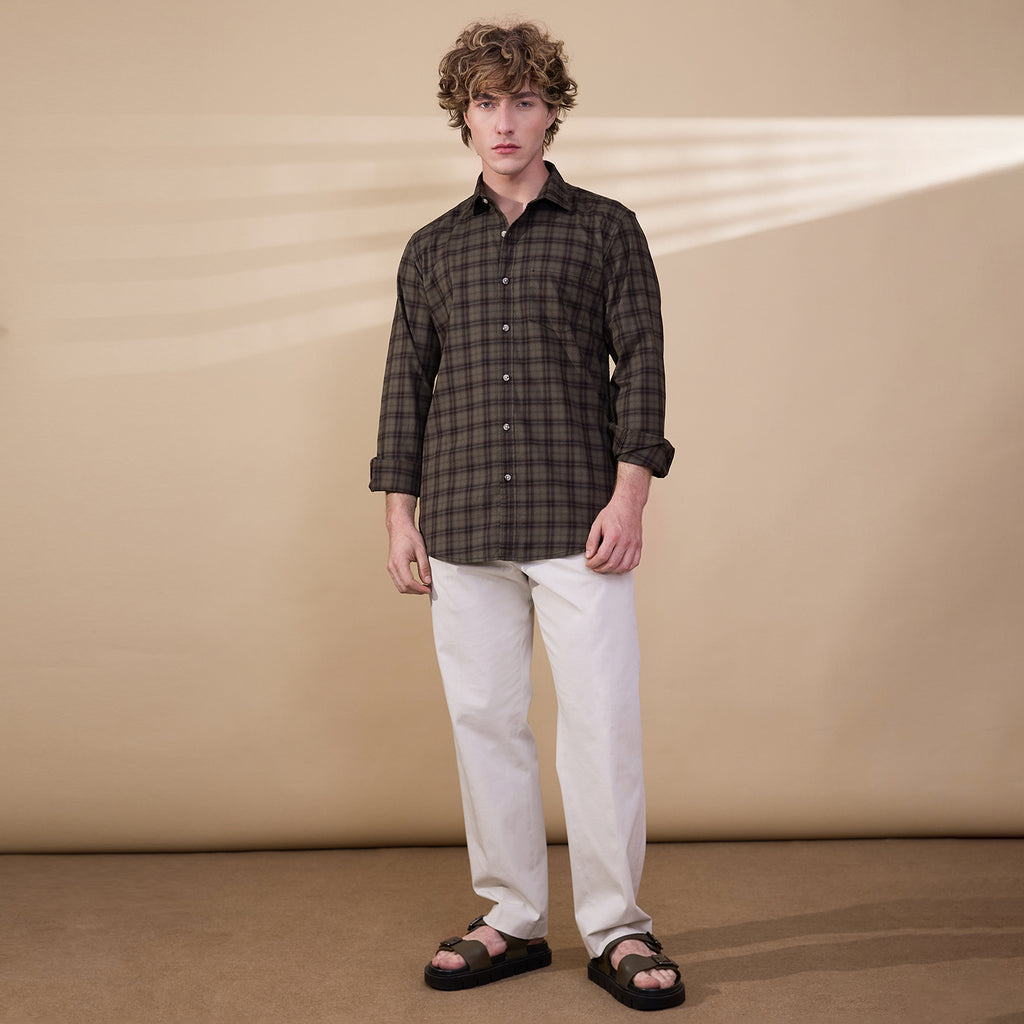 KOMPANION Men's Light Green Checks Shirt