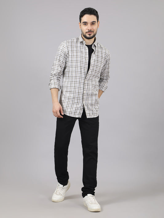 Kompanion Men's Light Brown/White Checks Shirt