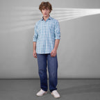 KOMPANION Men's Teal Blue Checks Shirt