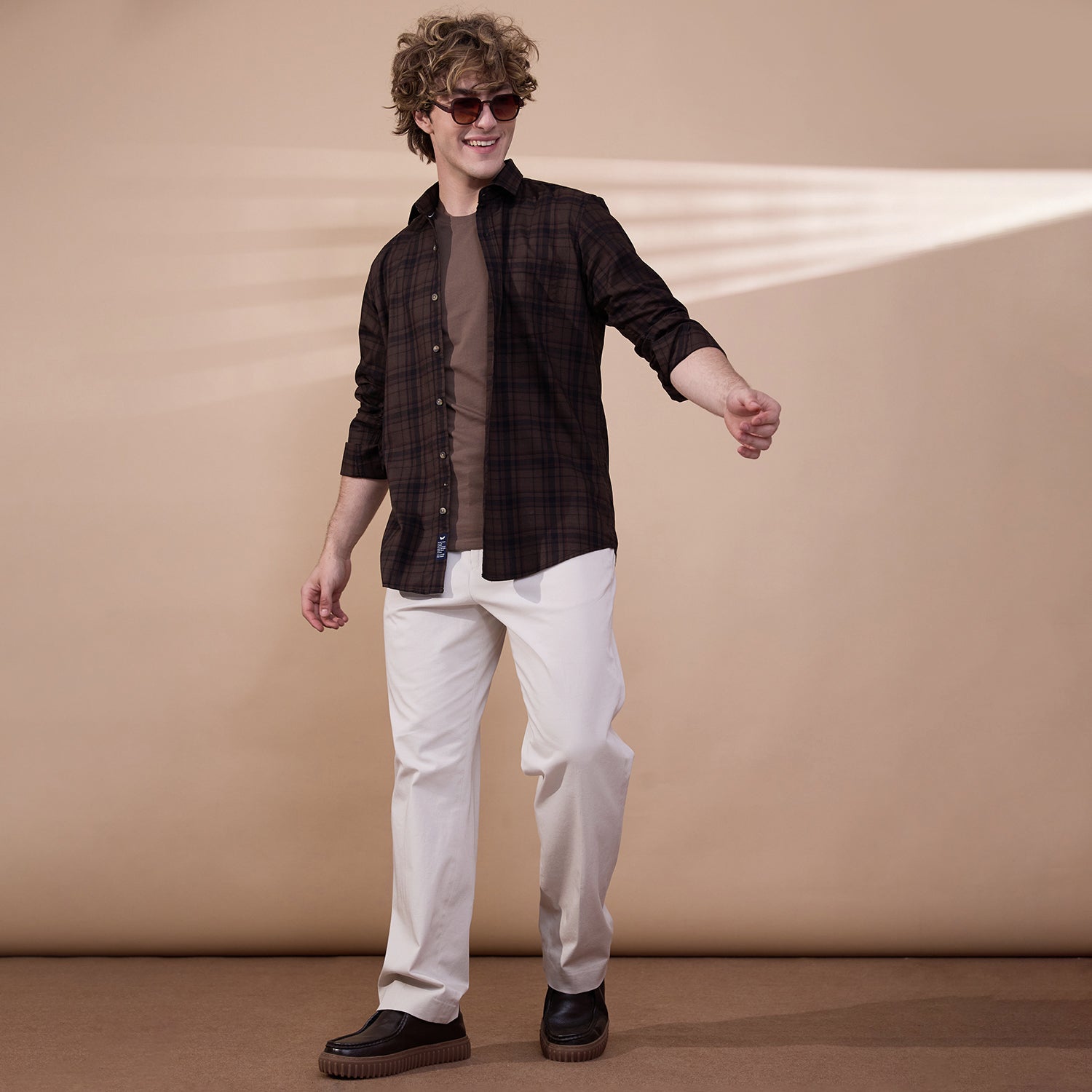 KOMPANION Men's Dark Brown Checks Shirt