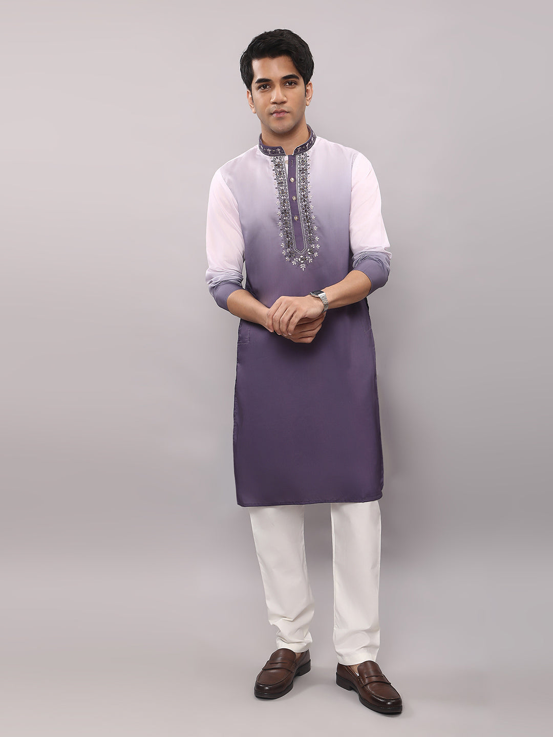 KOMPANION Men's Ombre Style Violet Kurta.