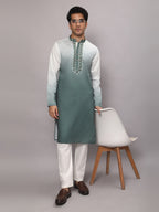 KOMPANION Men's Ombre Style Green Kurta