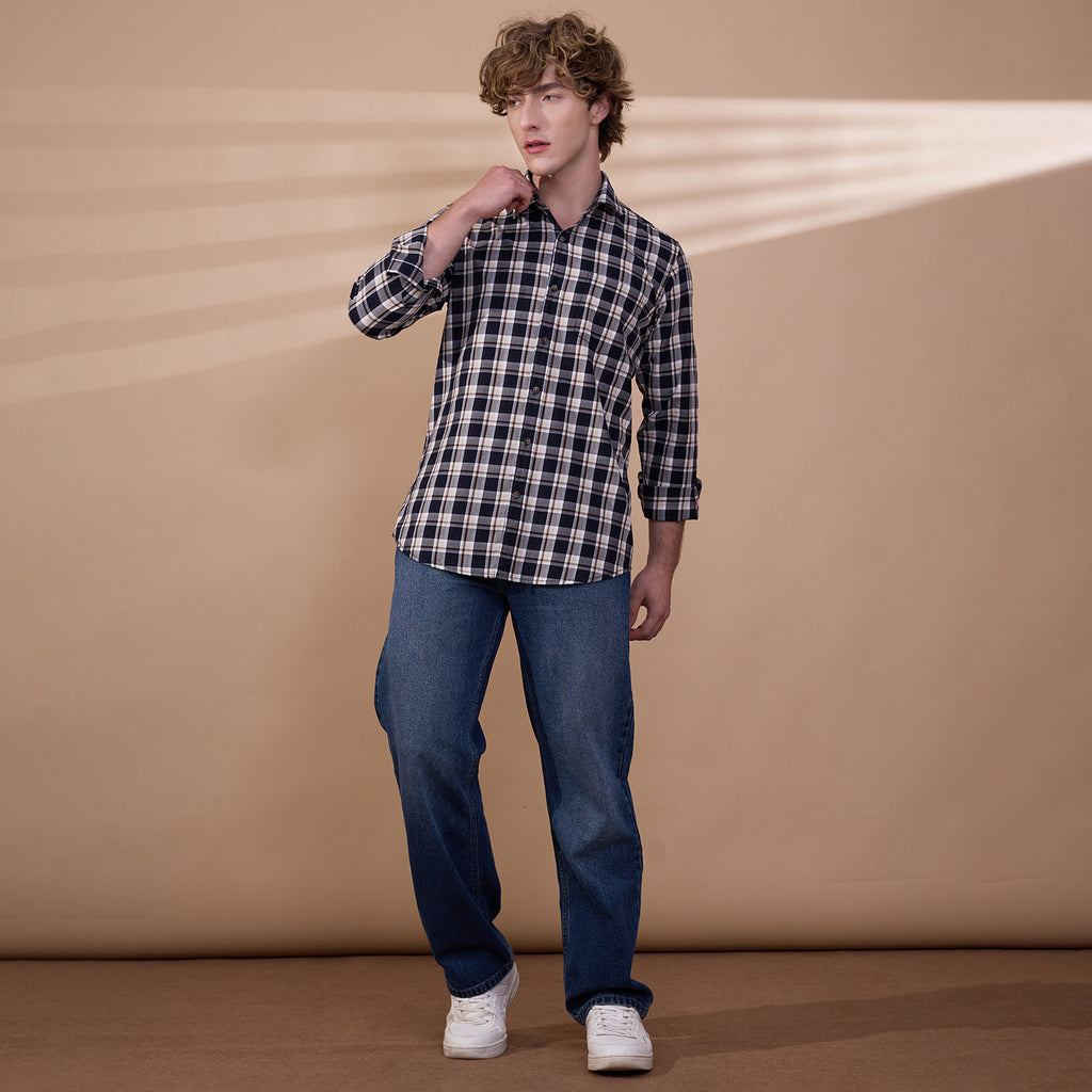 KOMPANION Men's Black/White Checks Shirt