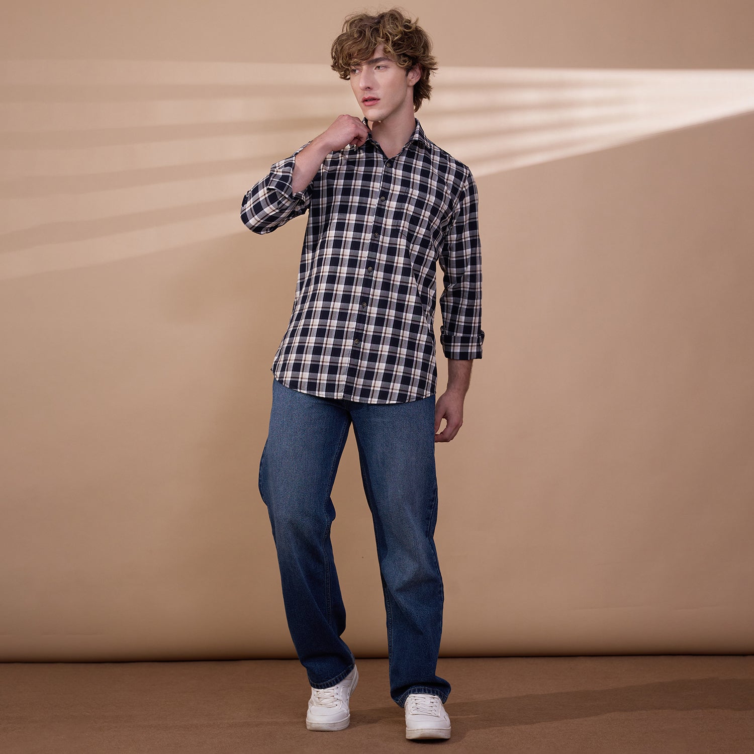 KOMPANION Men's Black/White Checks Shirt