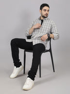 Kompanion Men's Light Brown/White Checks Shirt