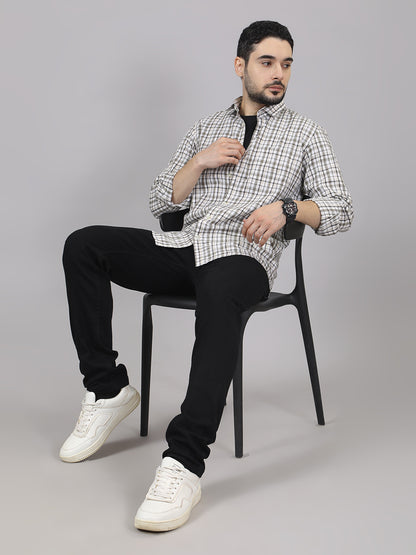 Kompanion Men's Light Brown/White Checks Shirt