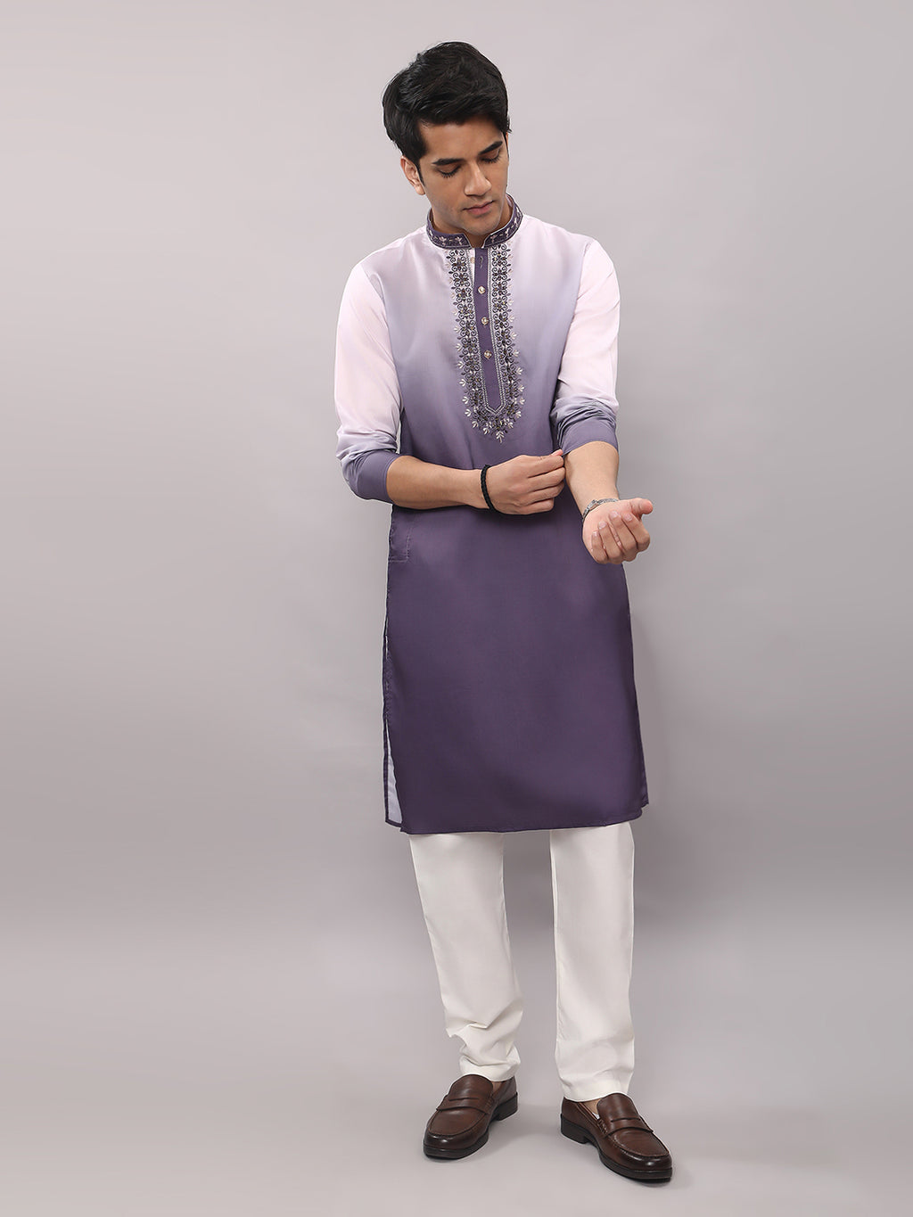 KOMPANION Men's Ombre Style Violet Kurta.