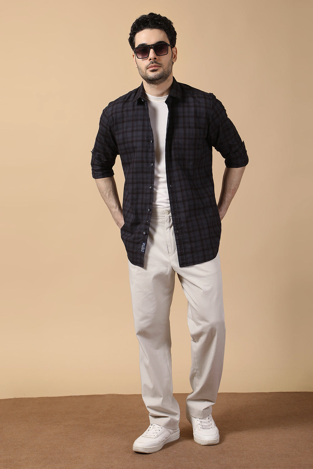 KOMPANION Men's Dark Grey Checks Shirt