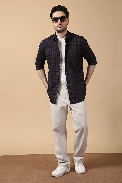 KOMPANION Men's Dark Grey Checks Shirt