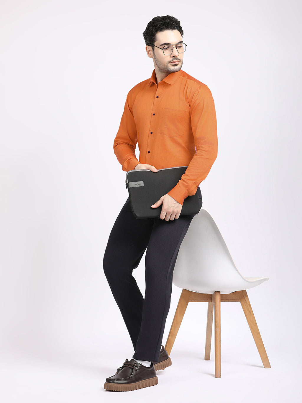 Men's Solid Orange Shirt - Allen Brown