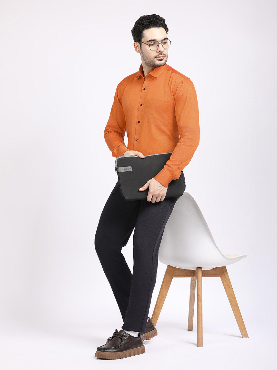 Men's Solid Orange Shirt - Allen Brown