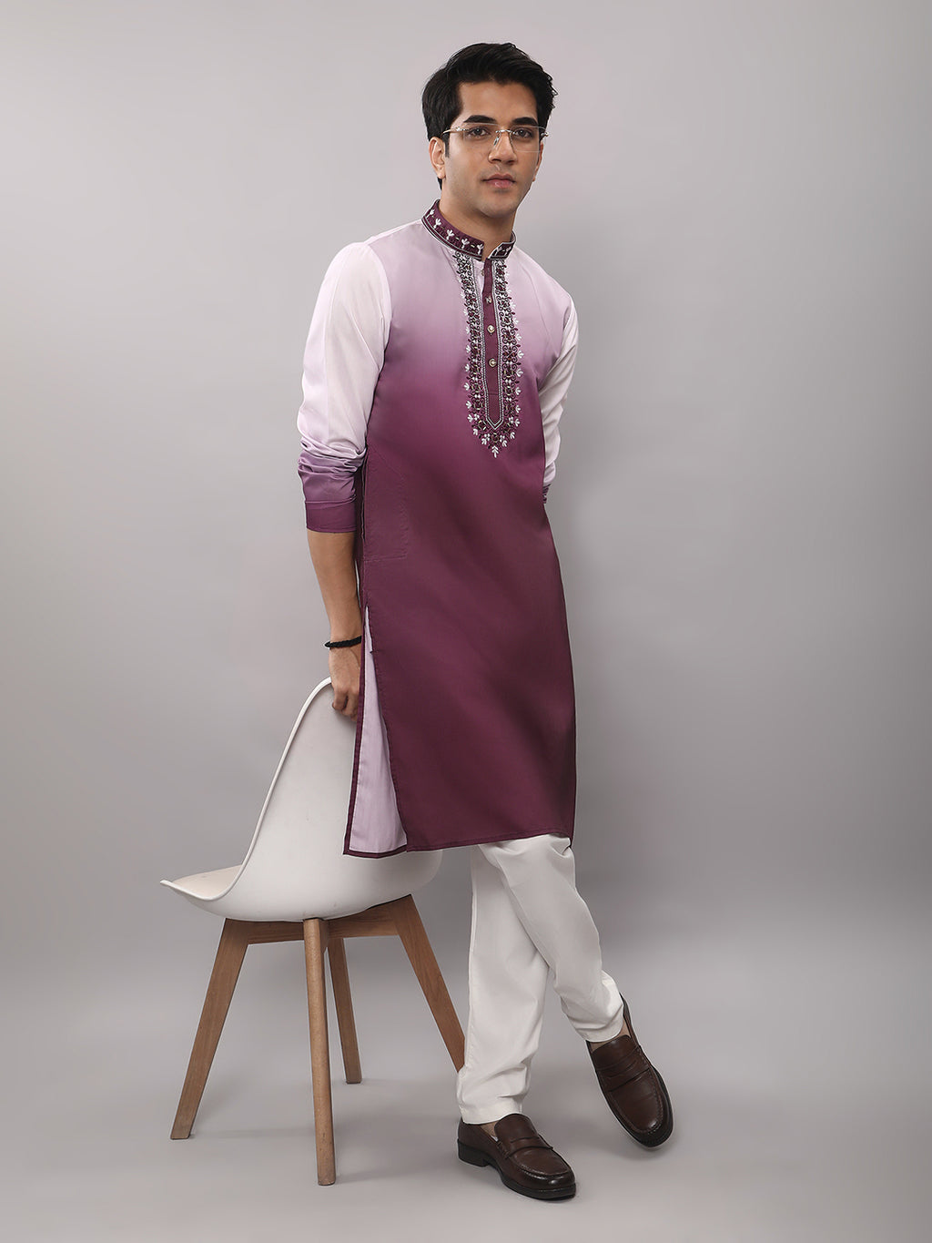 KOMPANION Men's Ombre Style Magenta Kurta