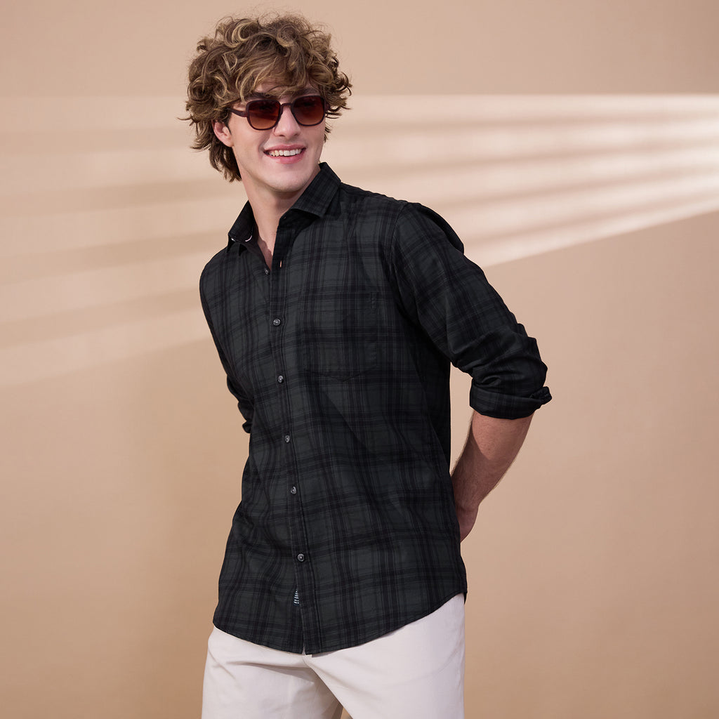 KOMPANION Men's Grey Checks Shirt