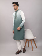 KOMPANION Men's Ombre Style Green Kurta