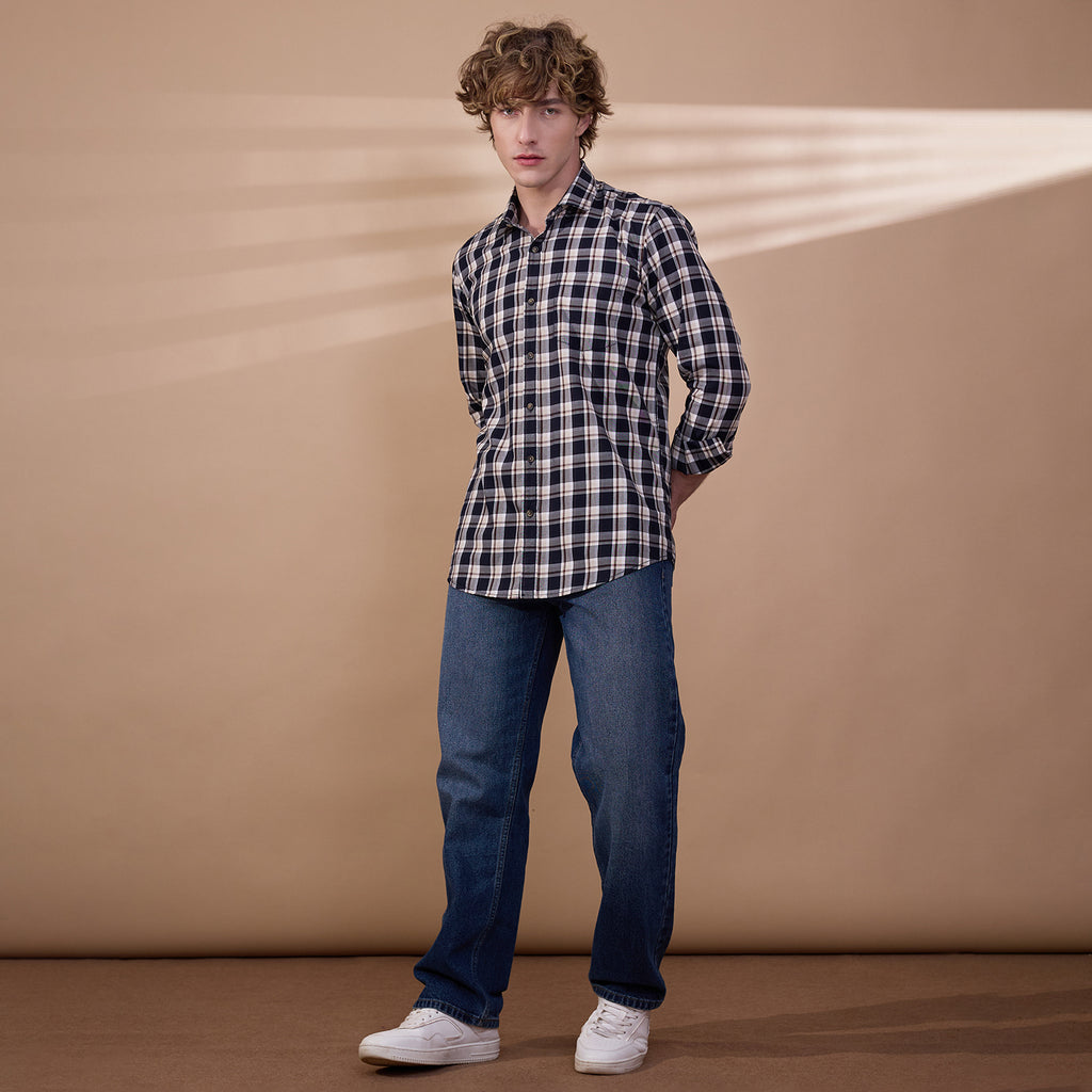 KOMPANION Men's Black/White Checks Shirt