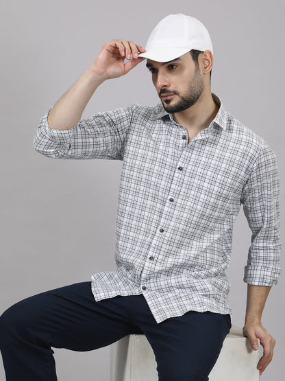 Kompanion Men's Grey/White Checks Shirt
