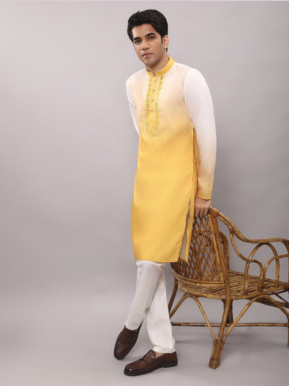 KOMPANION Men's Ombre Style Yellow Kurta
