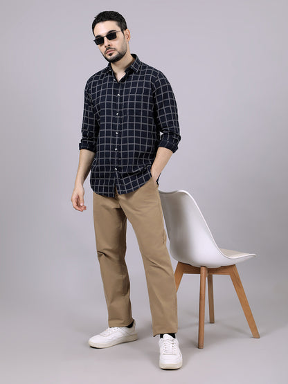 Kompanion Men's Navyblue Checks Shirt