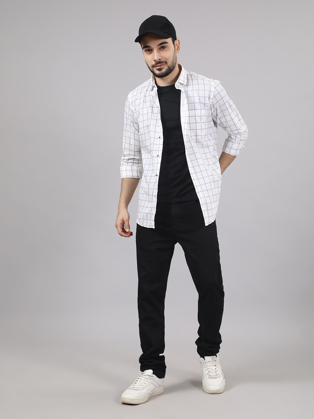Kompanion Men's White Checks Shirt