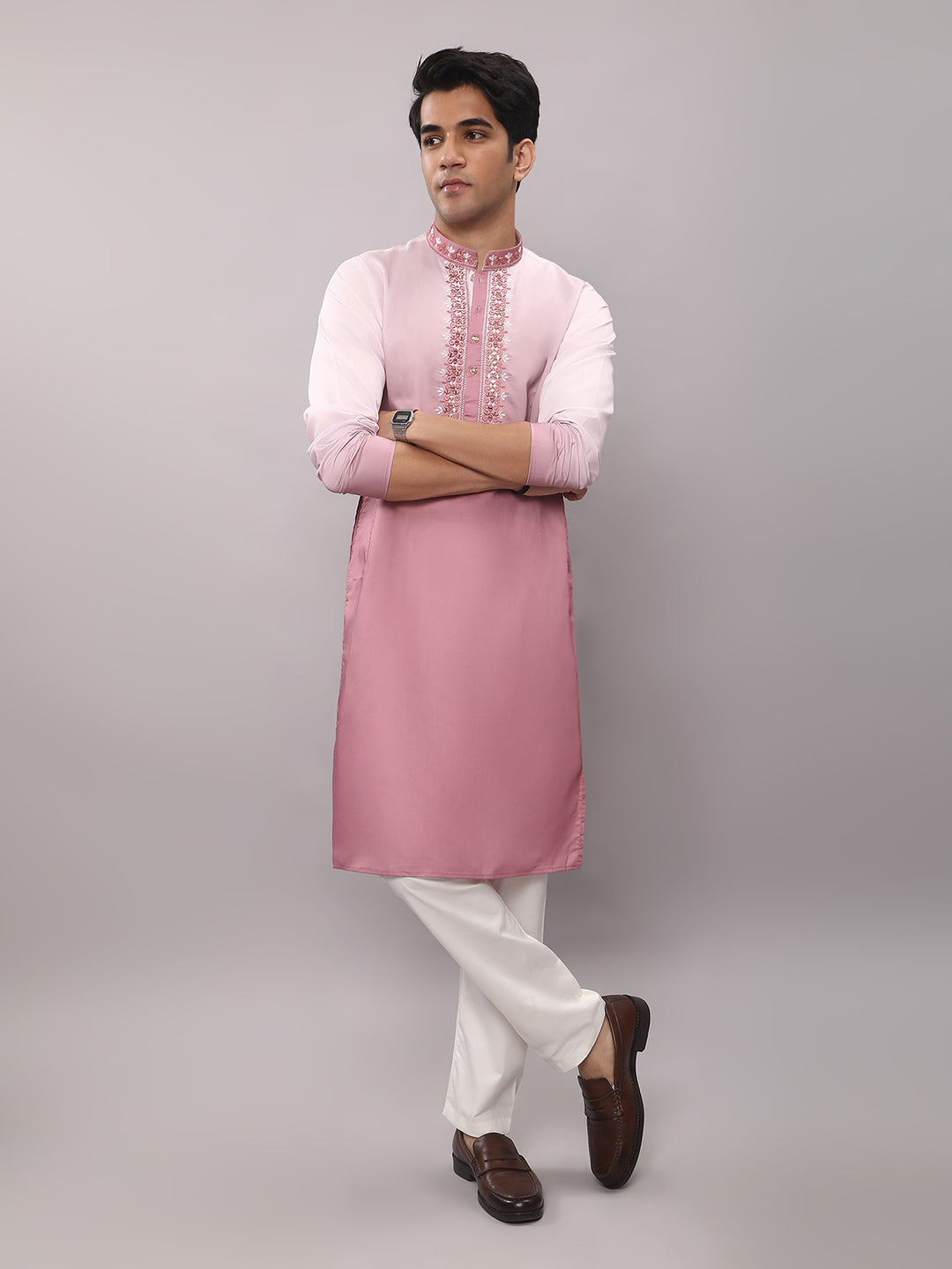 KOMPANION Men's Ombre Style Pink Kurta