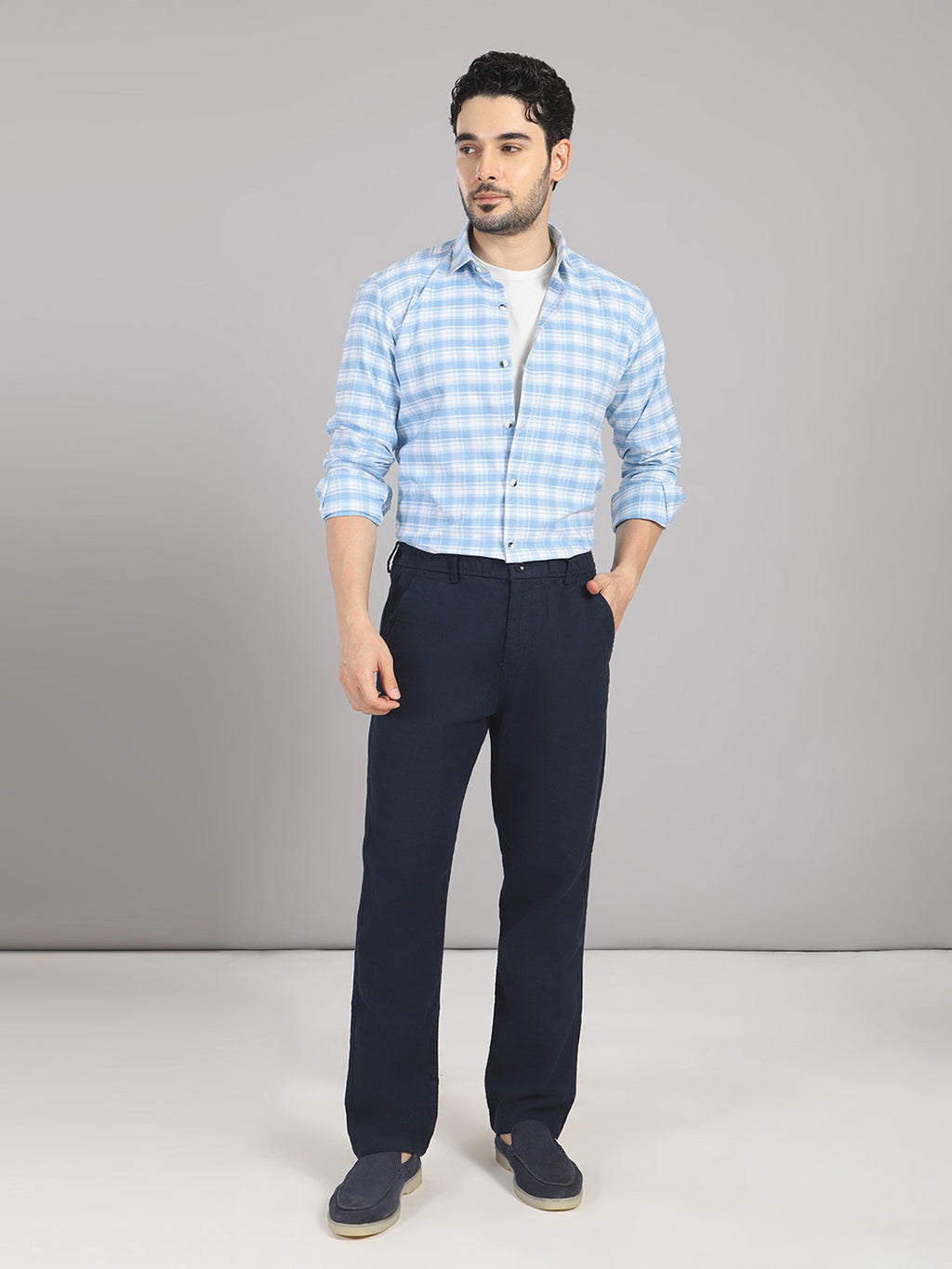 KOMPANION Men's Light Blue Checks Shirt