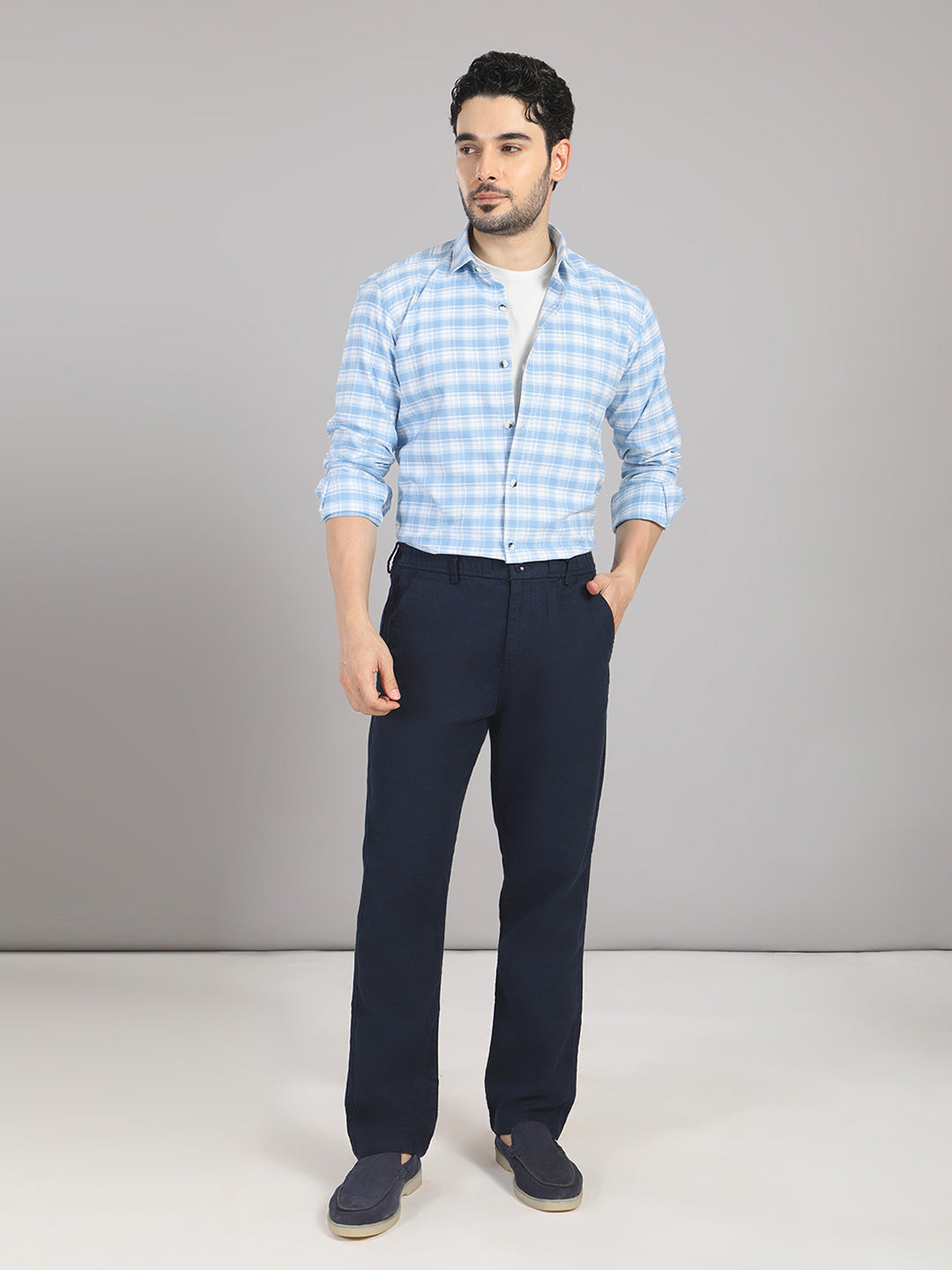 KOMPANION Men's Light Blue Checks Shirt