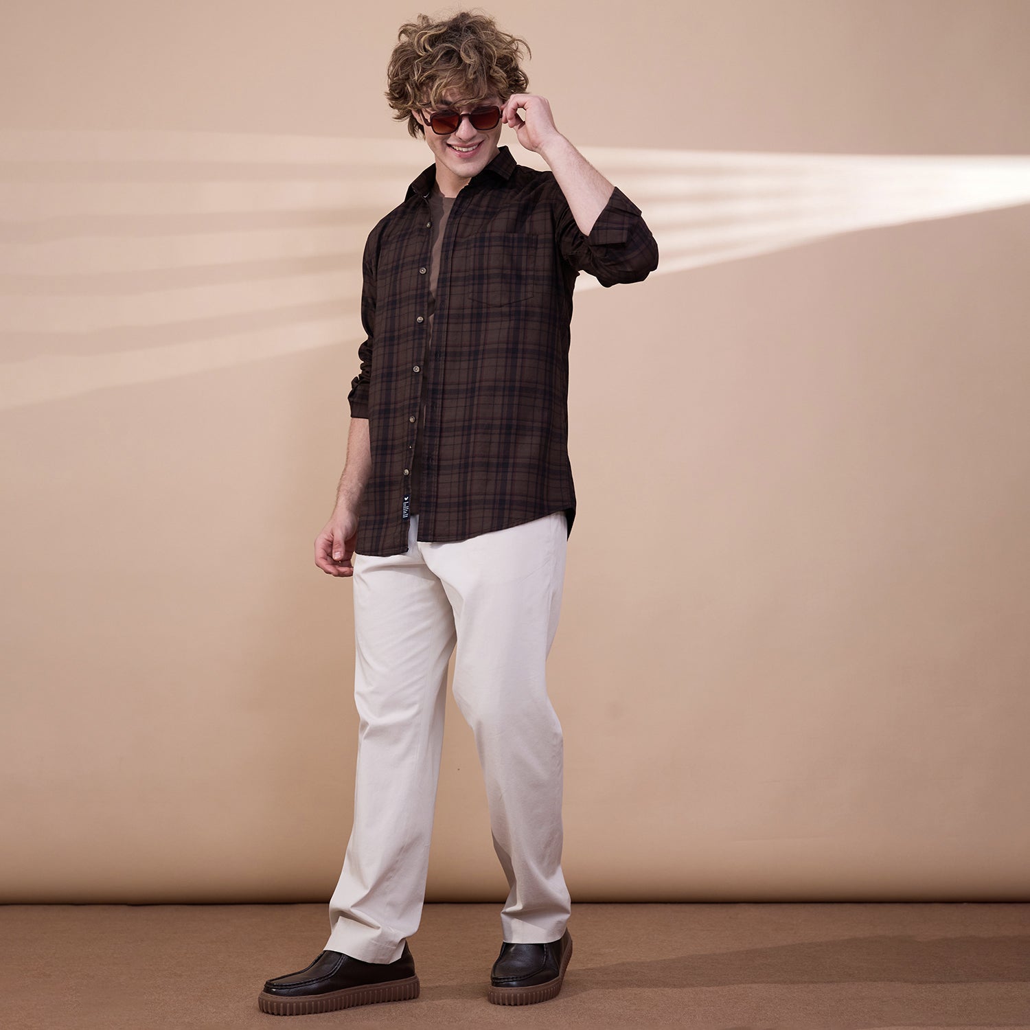KOMPANION Men's Dark Brown Checks Shirt
