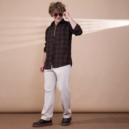 KOMPANION Men's Dark Brown Checks Shirt