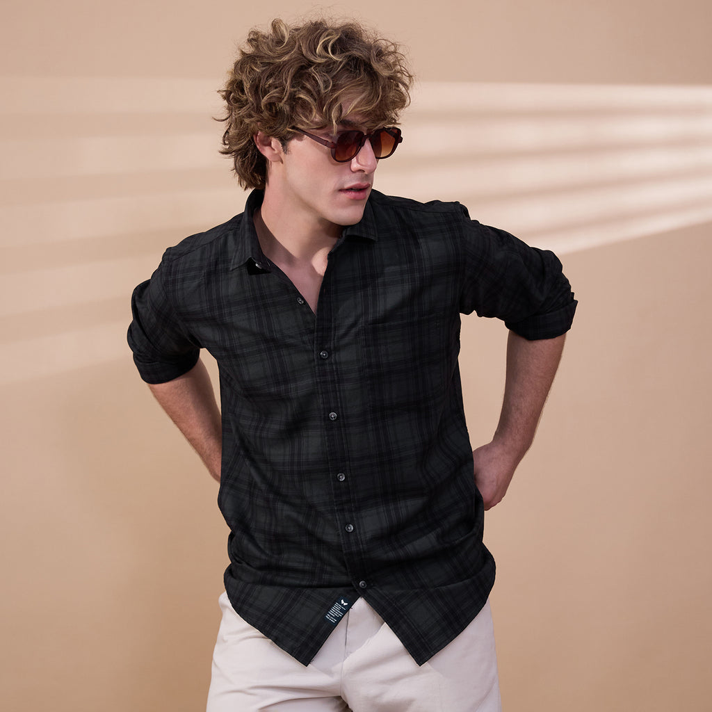 KOMPANION Men's Grey Checks Shirt