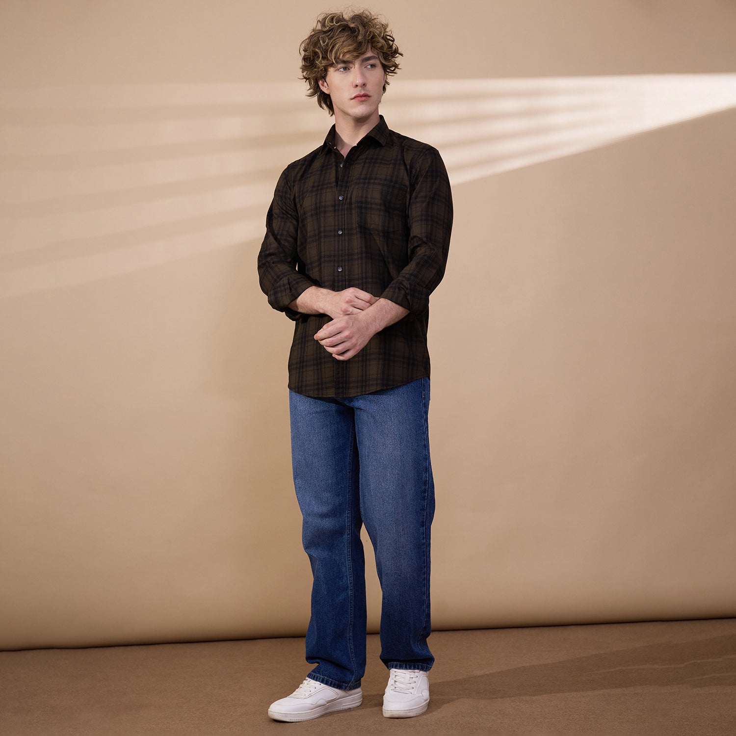 KOMPANION Men's Mehendi Green Checks Shirt