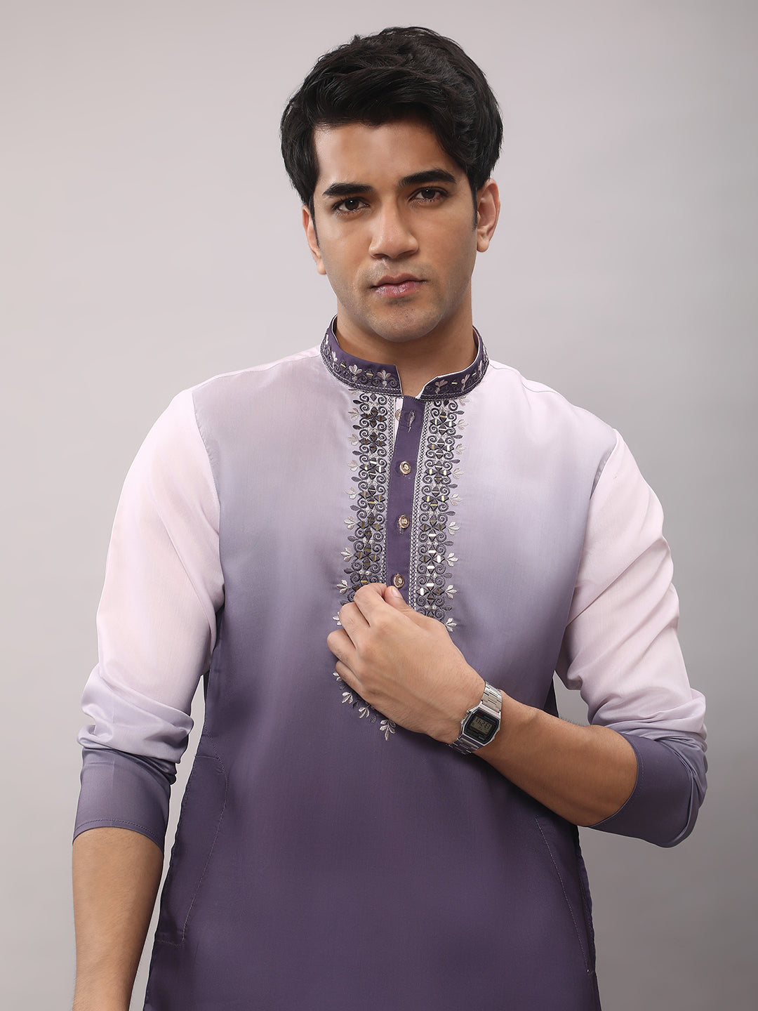 KOMPANION Men's Ombre Style Violet Kurta.