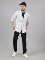 Kompanion Men's White/Beige Checks Shirt