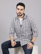 Kompanion Men's Brown/White Checks Shirt