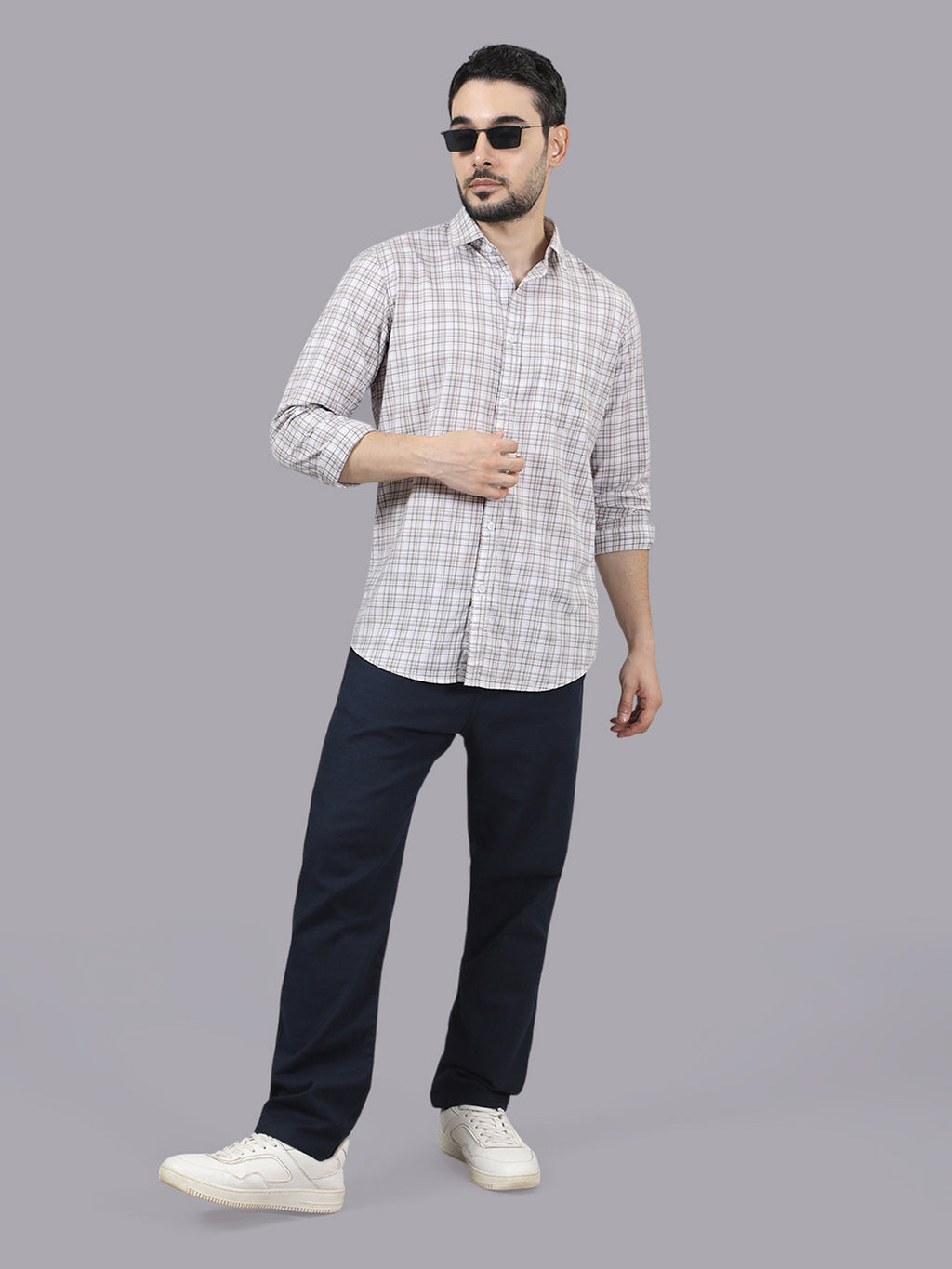 Kompanion Men's Peach/White Checks Shirt