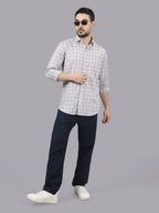 Kompanion Men's Peach/White Checks Shirt