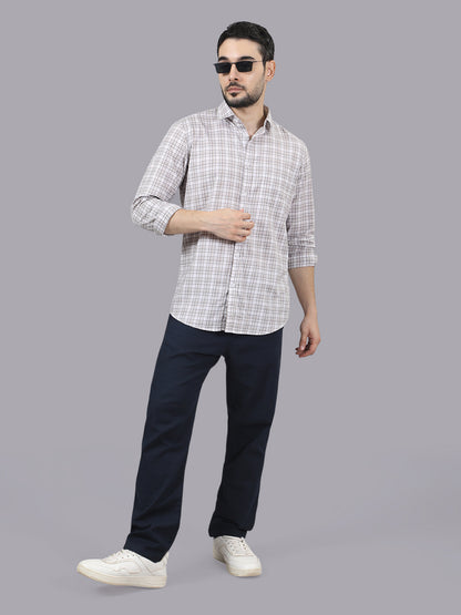 Kompanion Men's Peach/White Checks Shirt