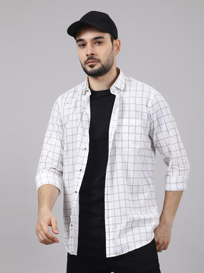 Kompanion Men's White Checks Shirt