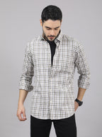 Kompanion Men's Light Brown/White Checks Shirt