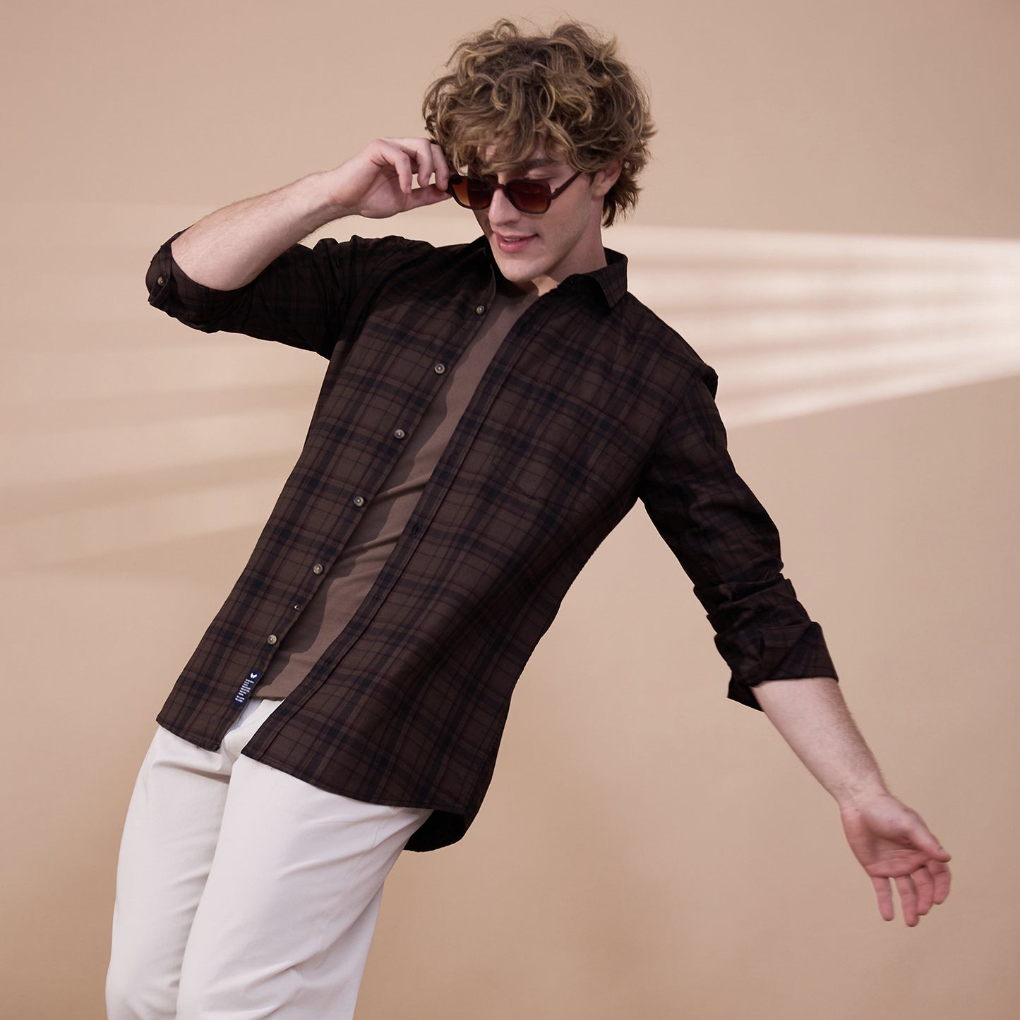 KOMPANION Men's Dark Brown Checks Shirt